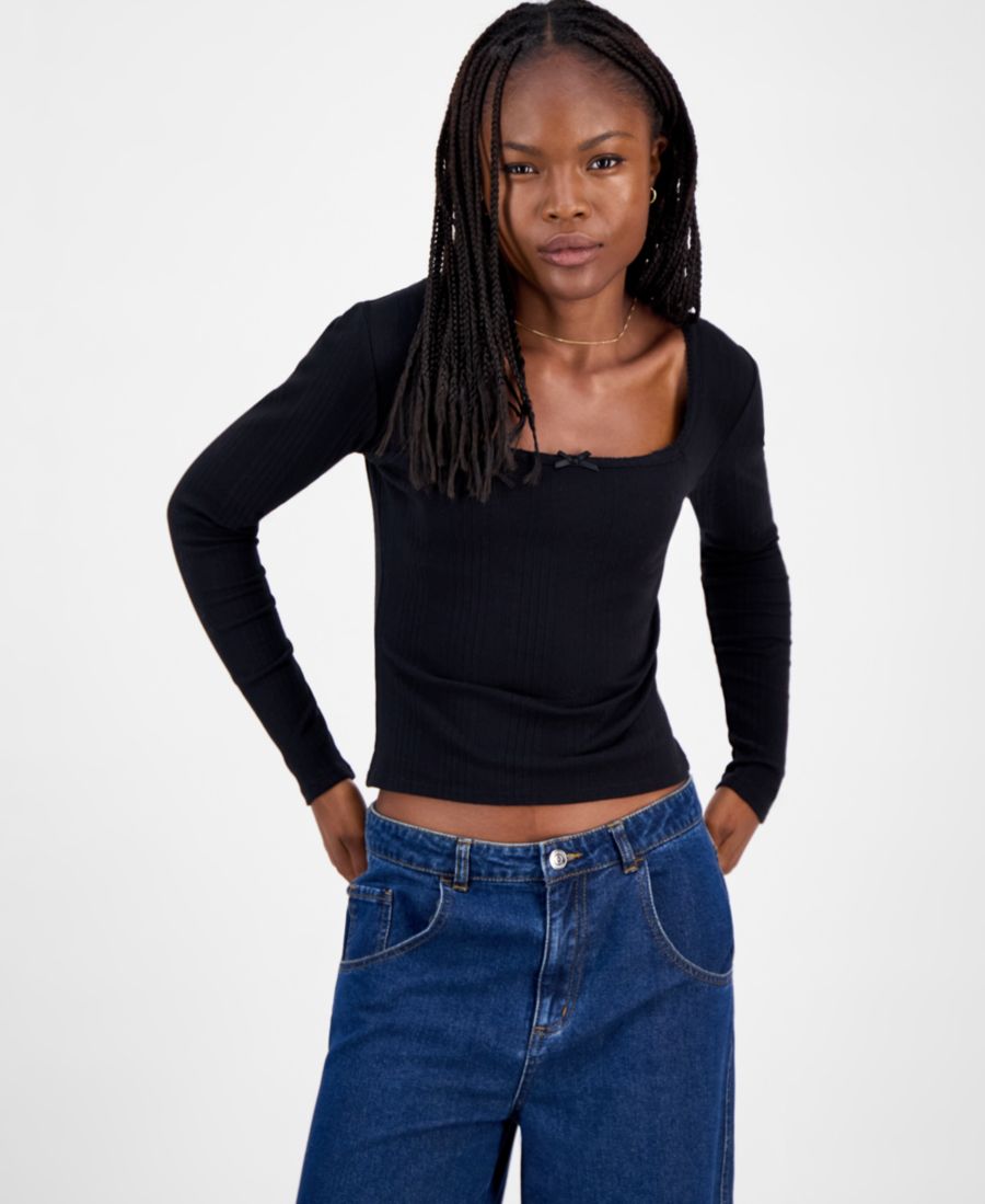 Детская блузка с квадратным вырезом, ребристым верхом, длинными рукавами и бантом в стиле пико Madden Girl, Black
Детская блузка с квадратным вырезом, ребристым верхом, длинными рукавами и бантом в стиле пико Madden Girl, Black