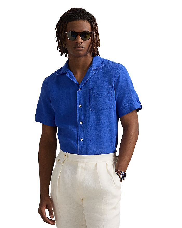 Классическая льняная рубашка в стиле кэмп с эффектом слаба Polo Ralph Lauren, синий 
Классическая льняная рубашка в стиле кэмп с эффектом слаба Polo Ralph Lauren, синий