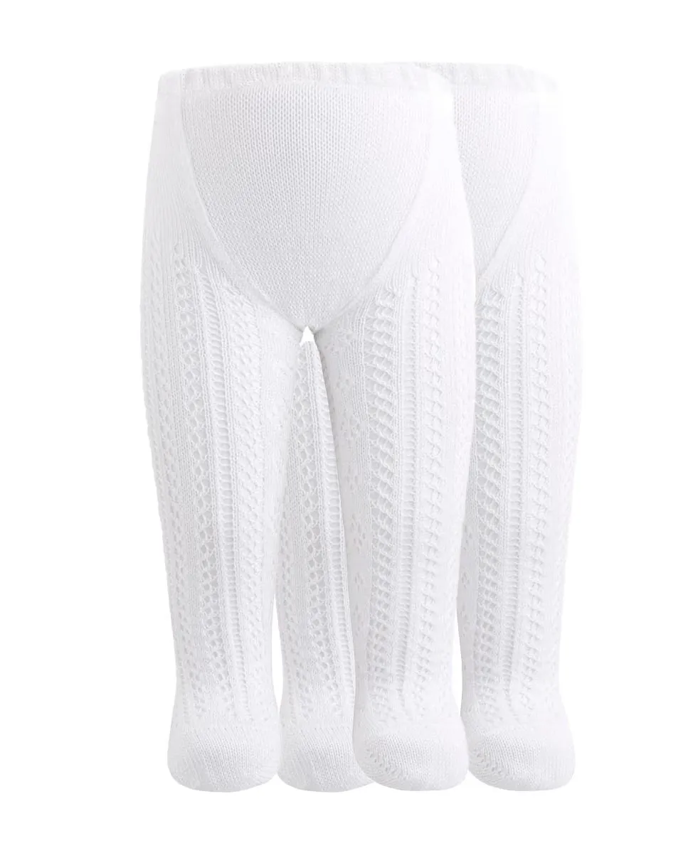 В упаковке 2 детские хлопковые колготки с ажуром Punto Blanco, белый 
В упаковке 2 детские хлопковые колготки с ажуром Punto Blanco, белый