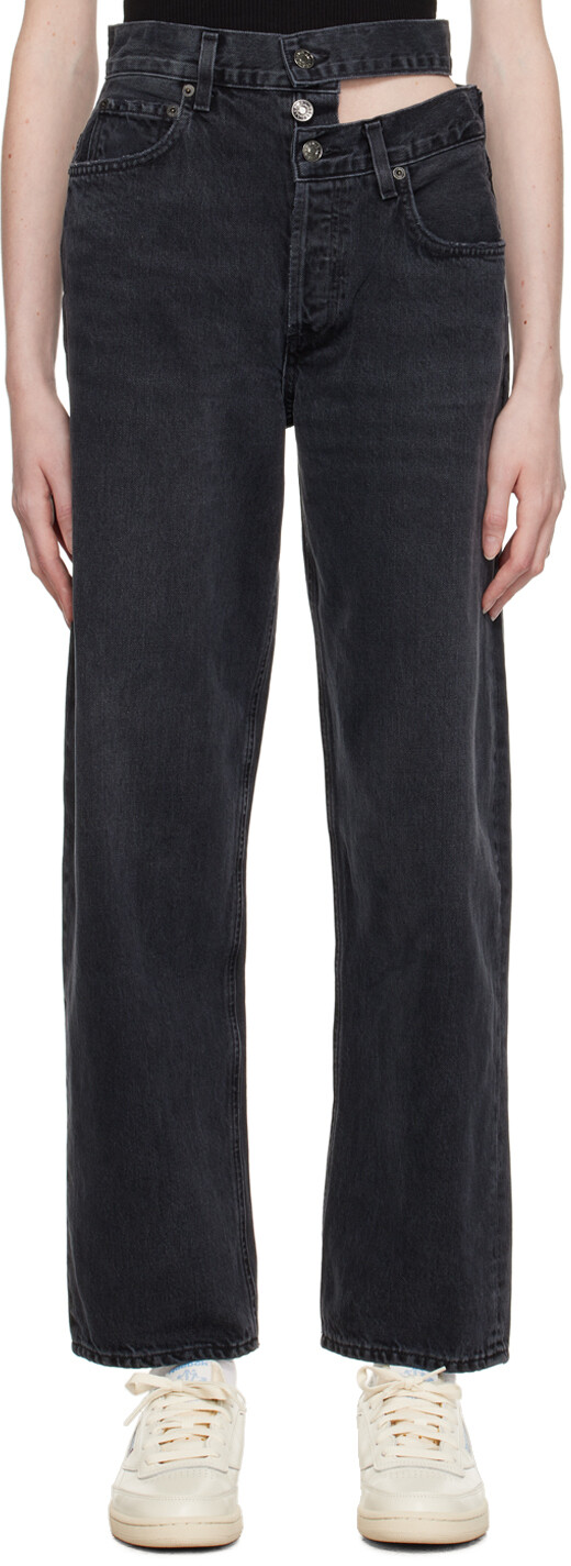 AGOLDE Черные джинсы с рваным поясом
AGOLDE Черные джинсы с рваным поясом