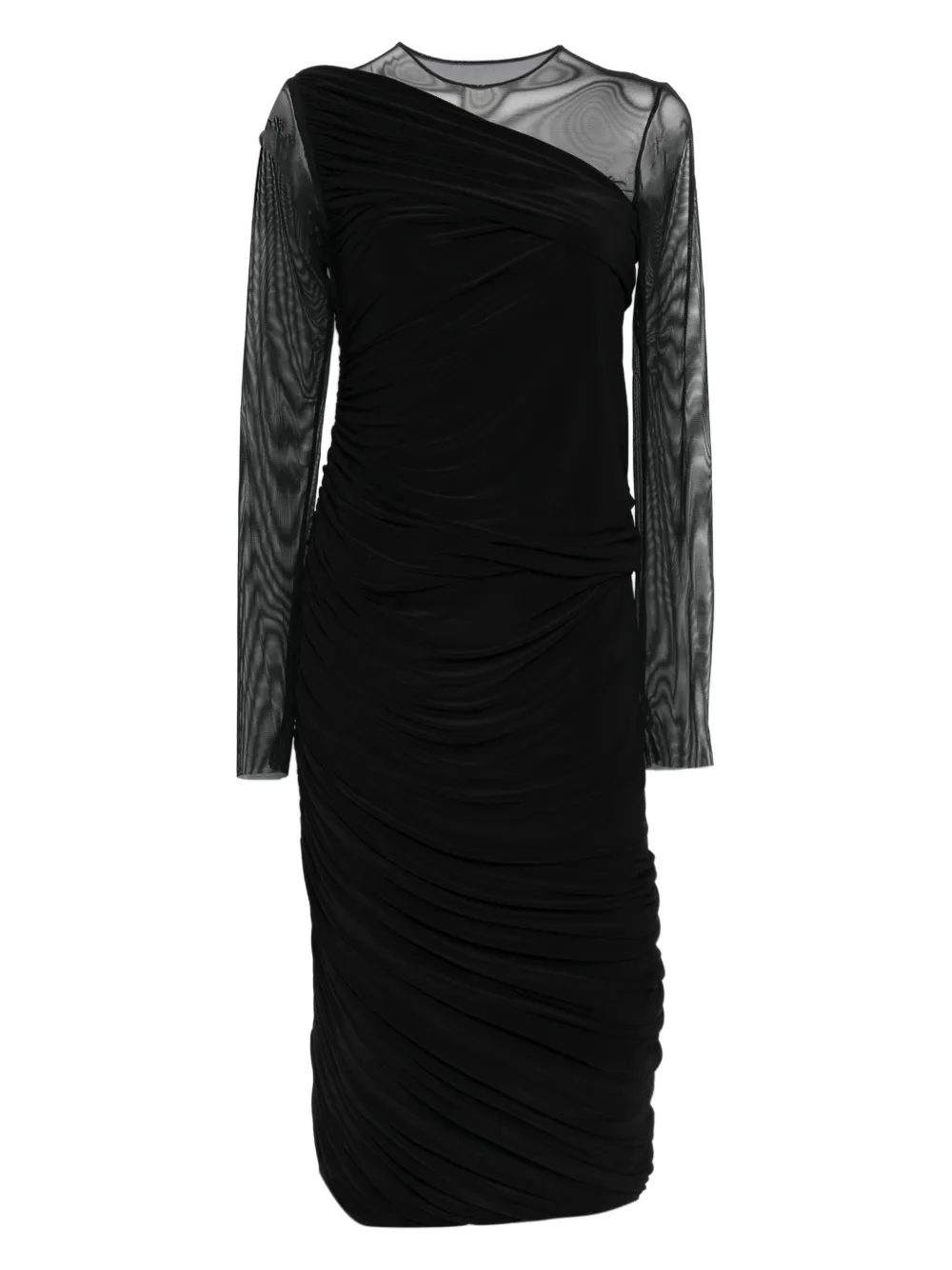 Драпированное платье миди с длинными рукавами Norma Kamali, черный 
Драпированное платье миди с длинными рукавами Norma Kamali, черный