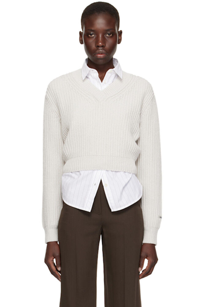 Белоснежный свитер с V-образным вырезом RECTO 
Белоснежный свитер с V-образным вырезом RECTO