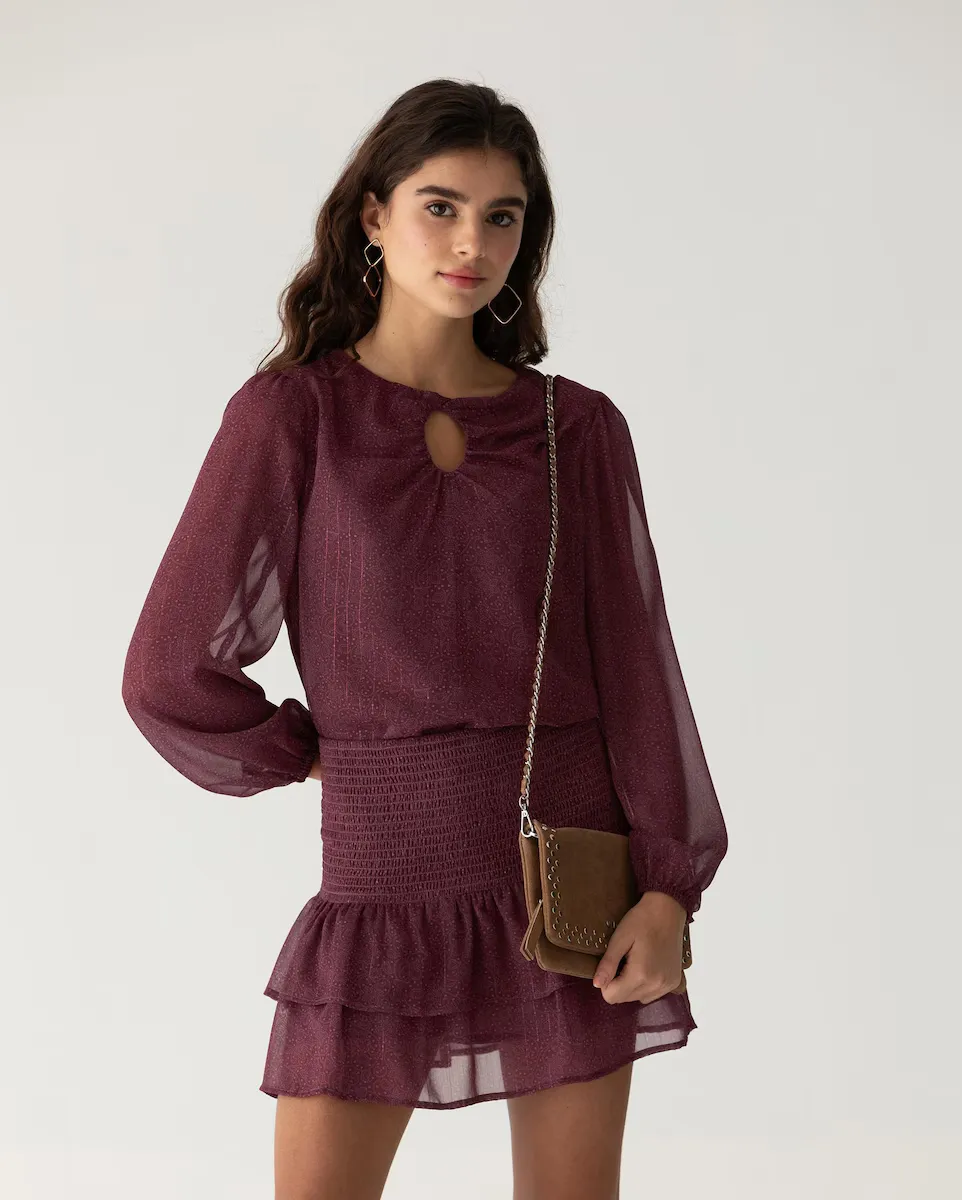 Женский топ с длинными рукавами-фонариками и разрезом на горловине Noon, бордовый
Женский топ с длинными рукавами-фонариками и разрезом на горловине Noon, бордовый