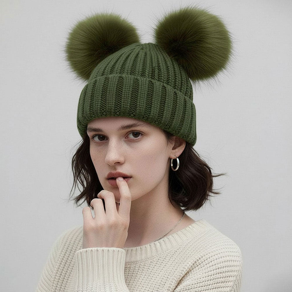 Вязаная шапка-бини с двойным помпоном FASHNZFAB, оливково-зеленый
Вязаная шапка-бини с двойным помпоном FASHNZFAB, оливково-зеленый