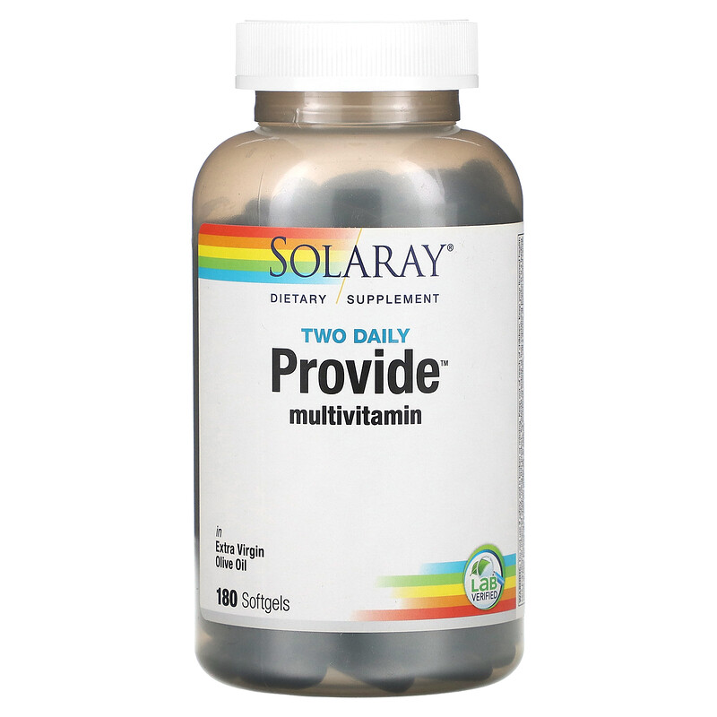 Solaray, Two Daily Provide Multivitamin, 180 Softgels
Solaray, Two Daily Provide Multivitamin, 180 Softgels