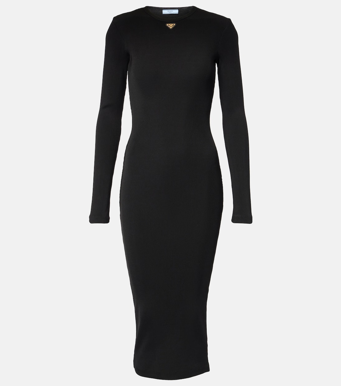 Платье миди из трикотажа в рубчик с логотипом Prada, Nero
Платье миди из трикотажа в рубчик с логотипом Prada, Nero