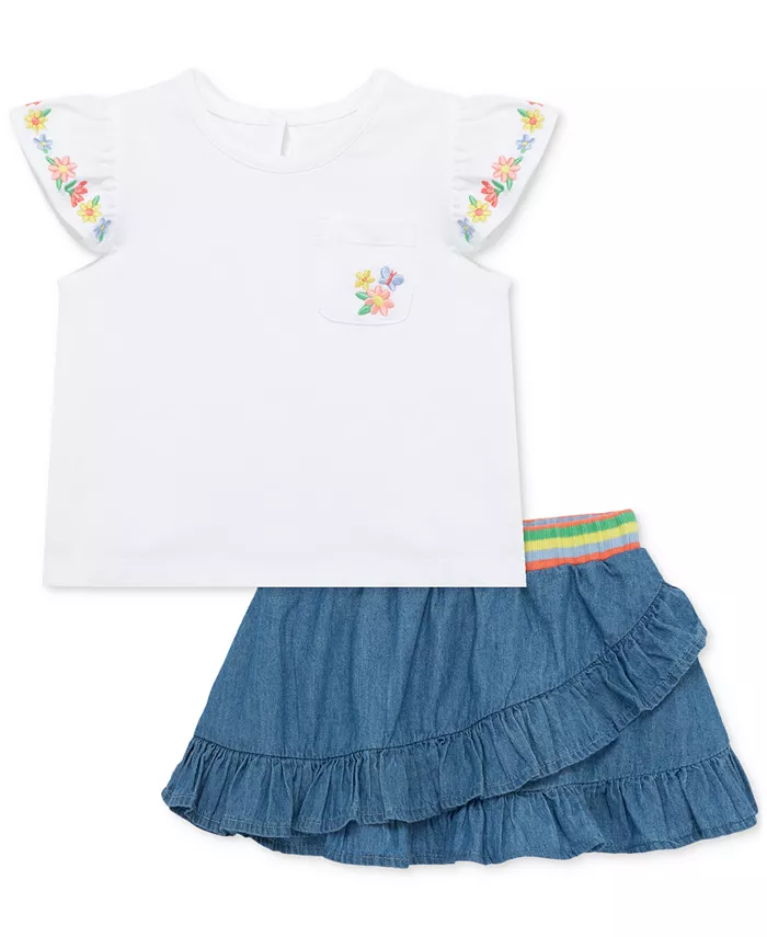 Комплект для девочек: вышитый топ и шорты-юбка из шамбре Little Me, мультиколор
Комплект для девочек: вышитый топ и шорты-юбка из шамбре Little Me, мультиколор