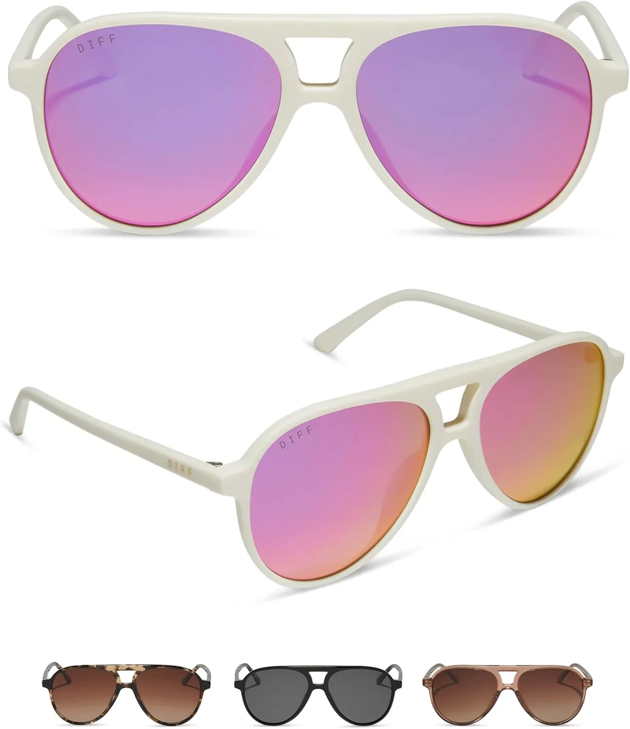 Женские солнцезащитные очки-авиаторы DIFF Tosca II увеличенного размера | Модные и стильные | Защита от УФ-излучения UV400, Matte White + Pink Rush Mirror
Женские солнцезащитные очки-авиаторы DIFF Tosca II увеличенного размера | Модные и стильные | Защита от УФ-излучения UV400, Matte White + Pink Rush Mirror