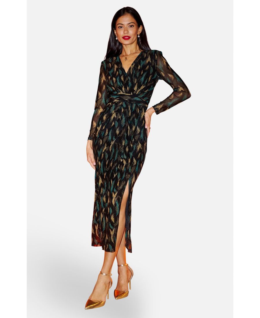 Женское миди-платье с запахом и металлическим блеском из сетчатой ткани Yumi, Black
Женское миди-платье с запахом и металлическим блеском из сетчатой ткани Yumi, Black