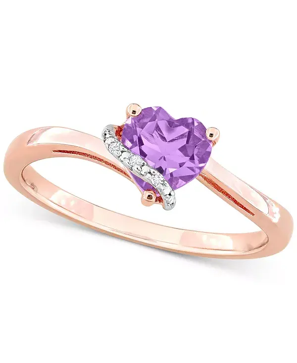 Кольцо в форме сердца с аметистом (5/8 карата) и бриллиантами в цвете «обещание» из стерлингового серебра с покрытием из 18-каратного розового золота Macy'S, amethyst