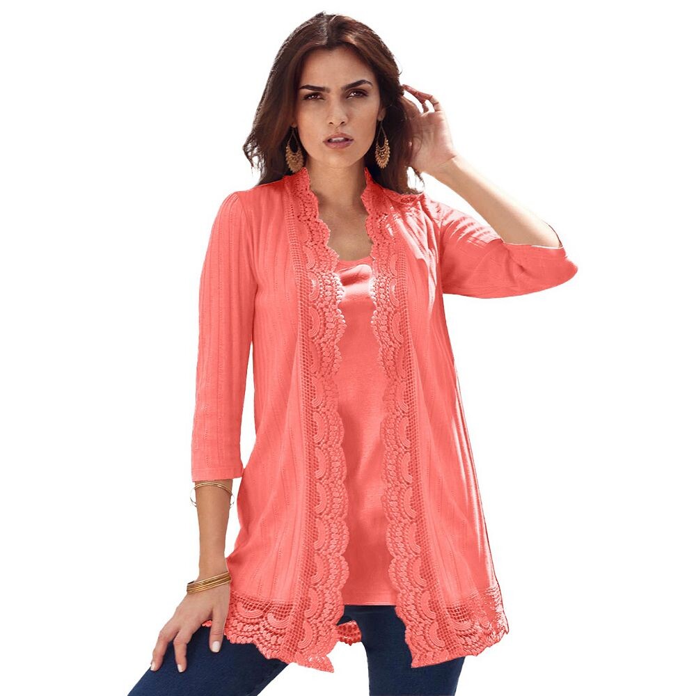 Женский кардиган больших размеров Roaman's с отделкой пуантеллами и отделкой крючком, цвет Sunset Coral
Женский кардиган больших размеров Roaman's с отделкой пуантеллами и отделкой крючком, цвет Sunset Coral