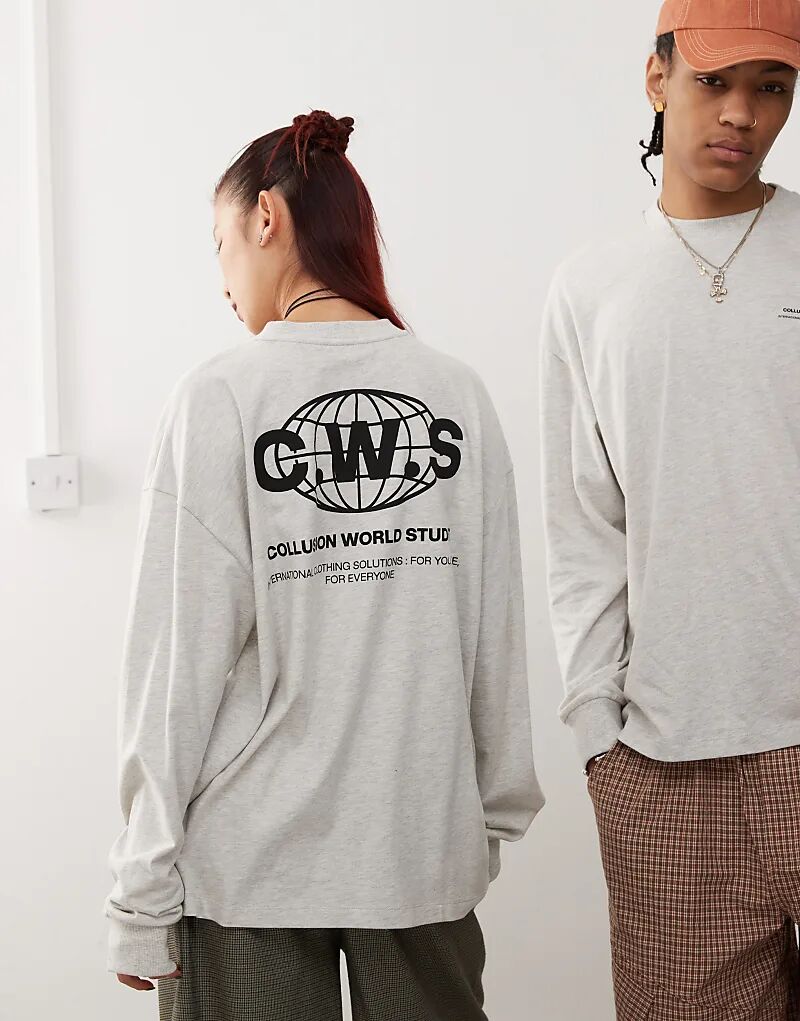 COLLUSION Футболка унисекс с графическим принтом, длинный рукав, серый меланж
COLLUSION Футболка унисекс с графическим принтом, длинный рукав, серый меланж