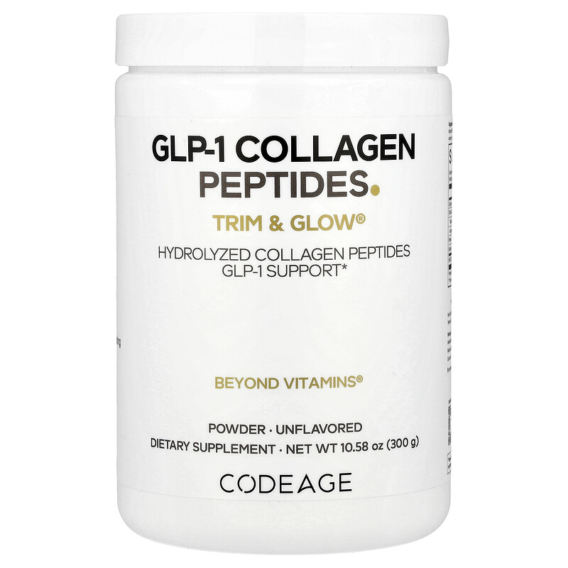 Codeage, Порошок из пептидов коллагена GLP-1, Trim & Glow, без добавок, 300 г (10,58 унции)
Codeage, Порошок из пептидов коллагена GLP-1, Trim & Glow, без добавок, 300 г (10,58 унции)