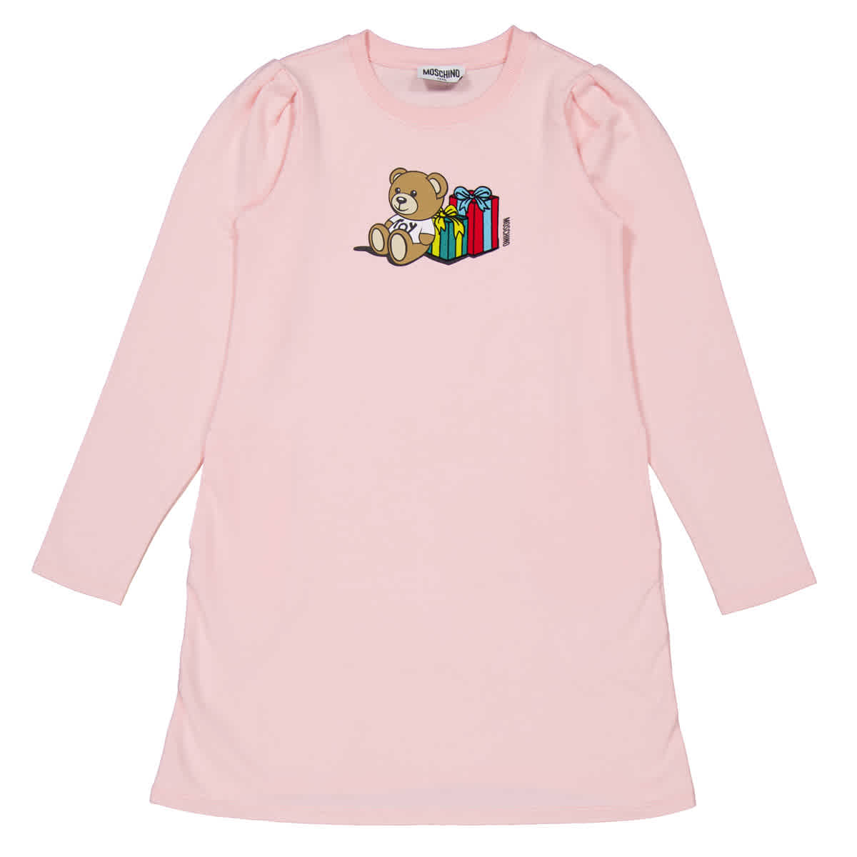 Moschino Девочки Платье с круглым вырезом и принтом плюшевого мишки, розовый