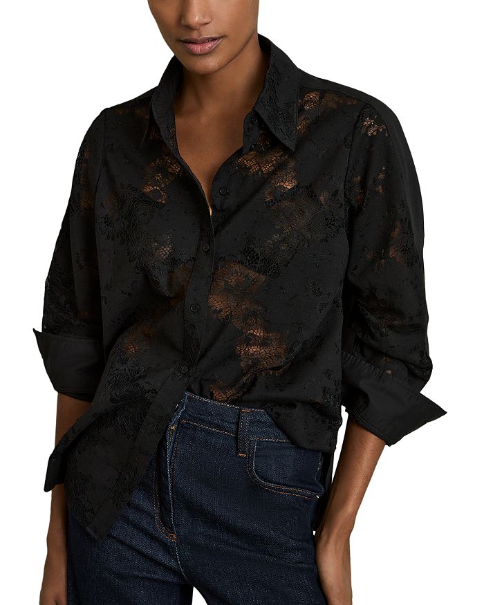 Рубашка с кружевным передом REISS, черный
Рубашка с кружевным передом REISS, черный