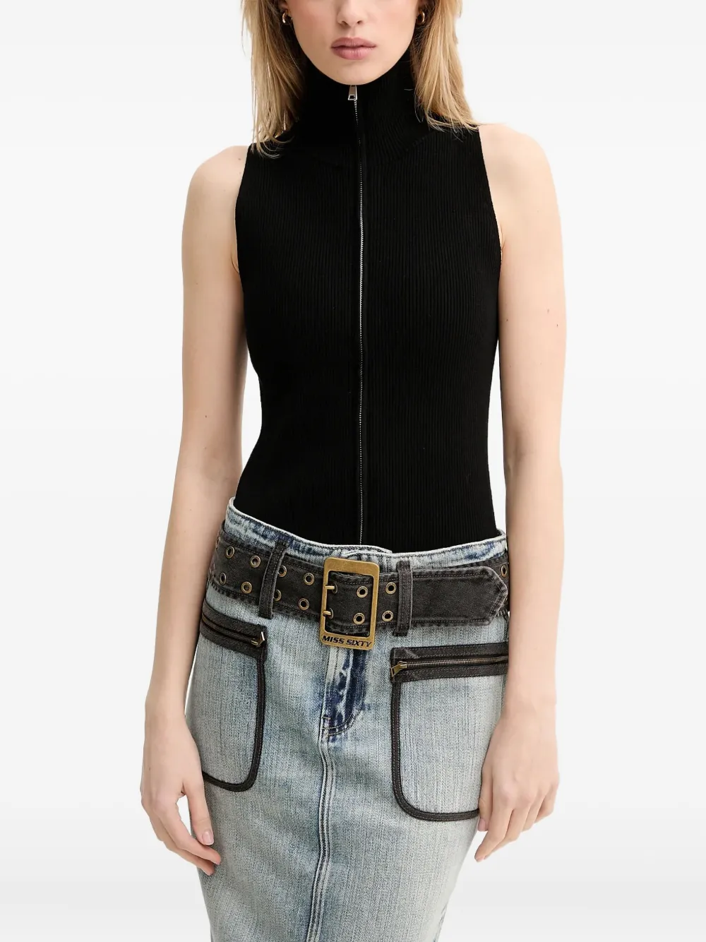 Вязаный топ с высоким воротником на молнии Miss Sixty, черный
Вязаный топ с высоким воротником на молнии Miss Sixty, черный