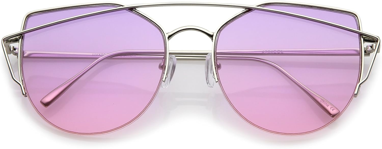 zeroUV - Женские полуободковые солнцезащитные очки с металлической перемычкой над переносицей, круглыми цветными плоскими линзами в форме «кошачьего глаза», Silver / Purple-pink
zeroUV - Женские полуободковые солнцезащитные очки с металлической перемычкой над переносицей, круглыми цветными плоскими линзами в форме «кошачьего глаза», Silver / Purple-pink