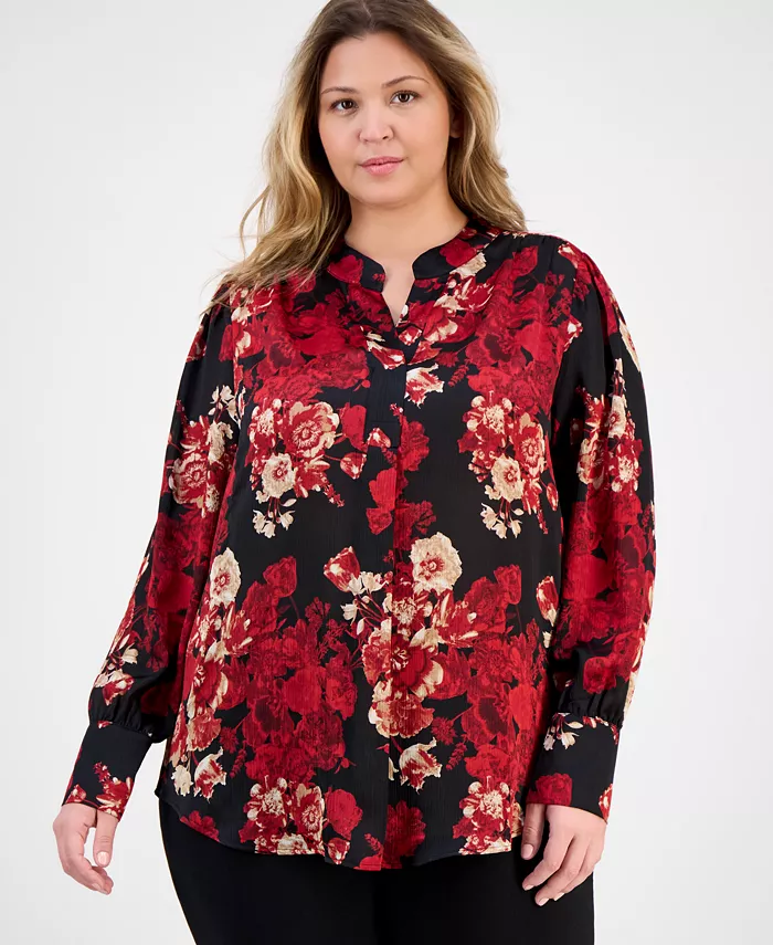 Блузка с принтом и плиссированным передом с разрезом на горловине Plus Size Anne Klein, красный
Блузка с принтом и плиссированным передом с разрезом на горловине Plus Size Anne Klein, красный