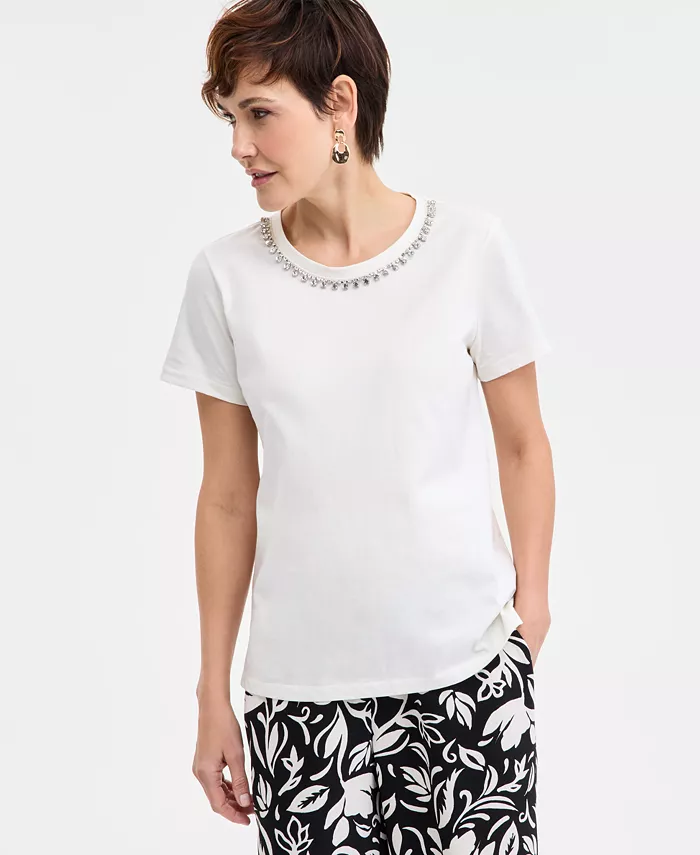 Женская хлопковая футболка с декоративными элементами JM Collection, белый
Женская хлопковая футболка с декоративными элементами JM Collection, белый