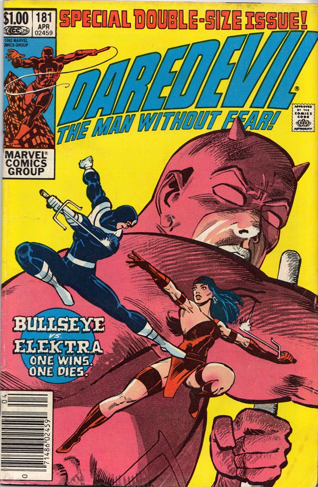 Daredevil 181 Bullseye vs Elektra by Frank Miller 1982 (Daredevil: The Man Without Fear, Volume 1) (Marvel)
Daredevil 181 Bullseye vs Elektra by Frank Miller 1982 (Daredevil: The Man Without Fear, Volume 1) (Marvel)