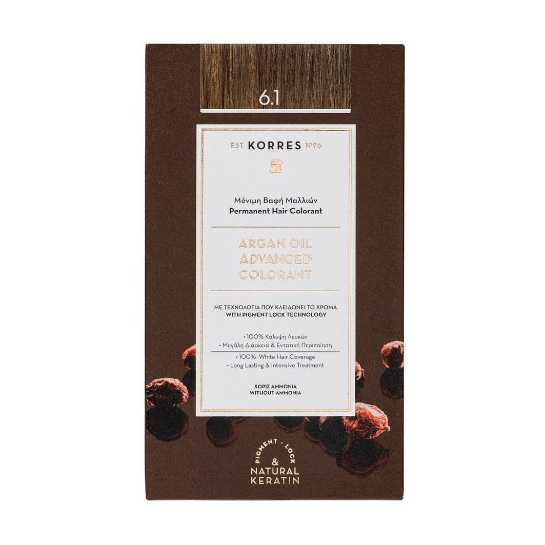 Краска для волос argan oil hochentwickelte haarcoloration Korres, nr.6.1 - dunkelblond asch, объем 145 мл
Краска для волос argan oil hochentwickelte haarcoloration Korres, nr.6.1 - dunkelblond asch, объем 145 мл