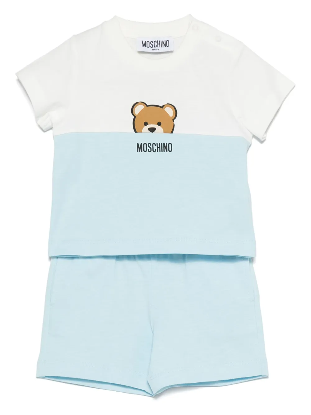 Комплект из футболки и шортов с логотипом Moschino Kids, белый
Комплект из футболки и шортов с логотипом Moschino Kids, белый