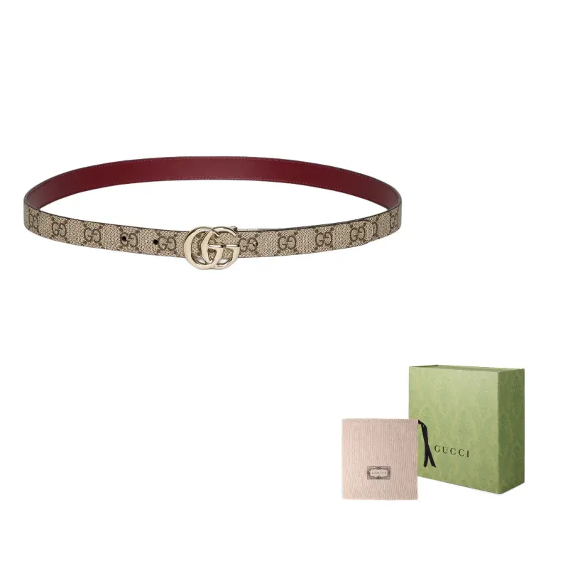 GUCCI Реверсивный тонкий ремень GG Marmont, Beige 
GUCCI Реверсивный тонкий ремень GG Marmont, Beige