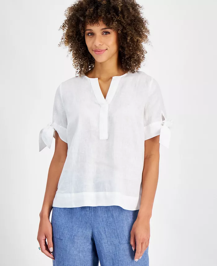 Женская блуза с разрезом на горловине и завязывающимися манжетами, 100% лен Charter Club, белый
Женская блуза с разрезом на горловине и завязывающимися манжетами, 100% лен Charter Club, белый