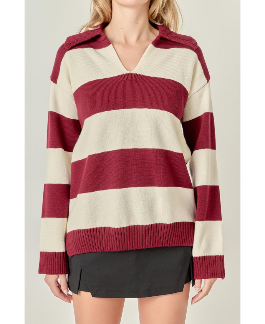 Женский полосатый свитер с воротником для регби English Factory, Burgundy/cream
Женский полосатый свитер с воротником для регби English Factory, Burgundy/cream