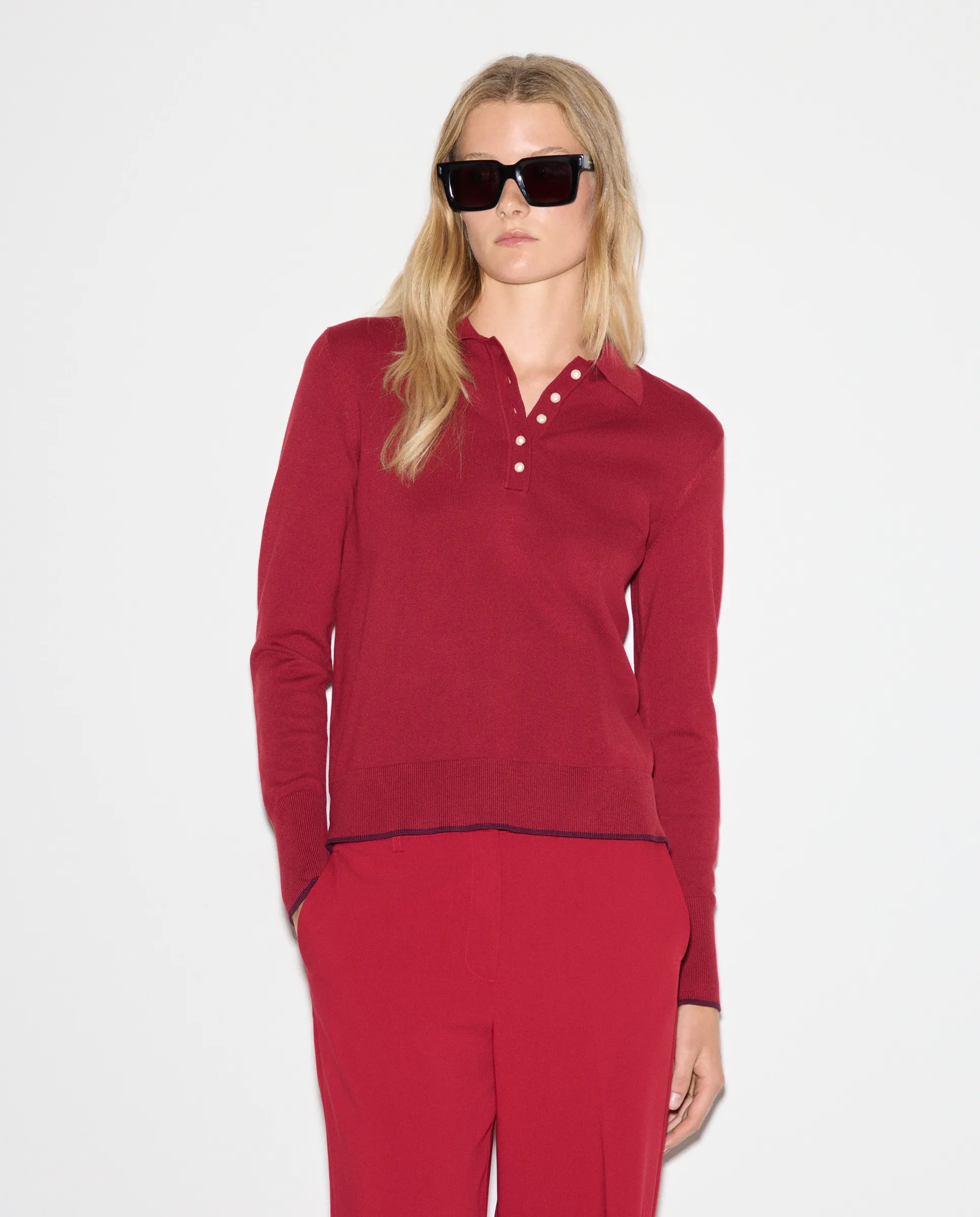 Женский однотонный свитер-поло Woman El Corte Inglés, красный 
Женский однотонный свитер-поло Woman El Corte Inglés, красный