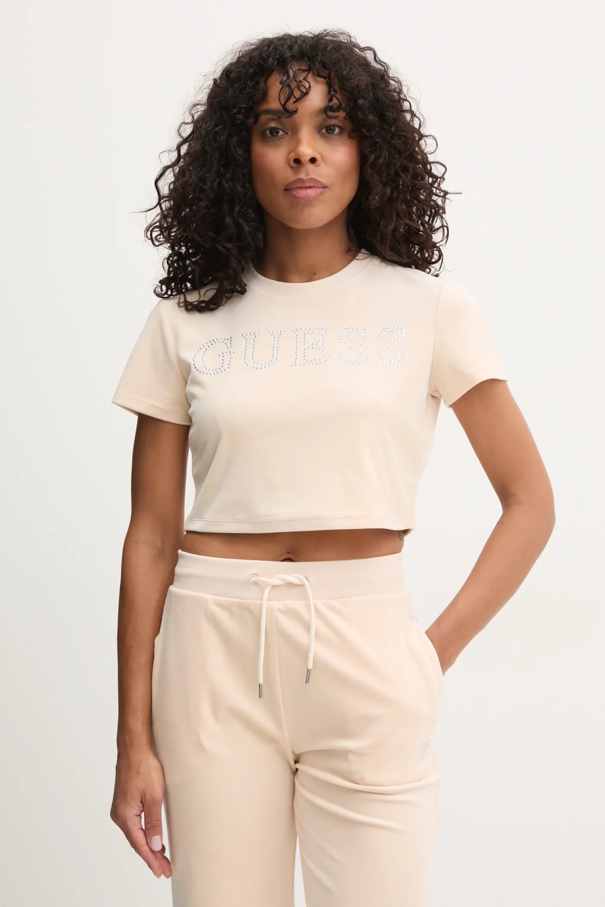 Бархатная футболка COUTURE Guess, бежевый 
Бархатная футболка COUTURE Guess, бежевый