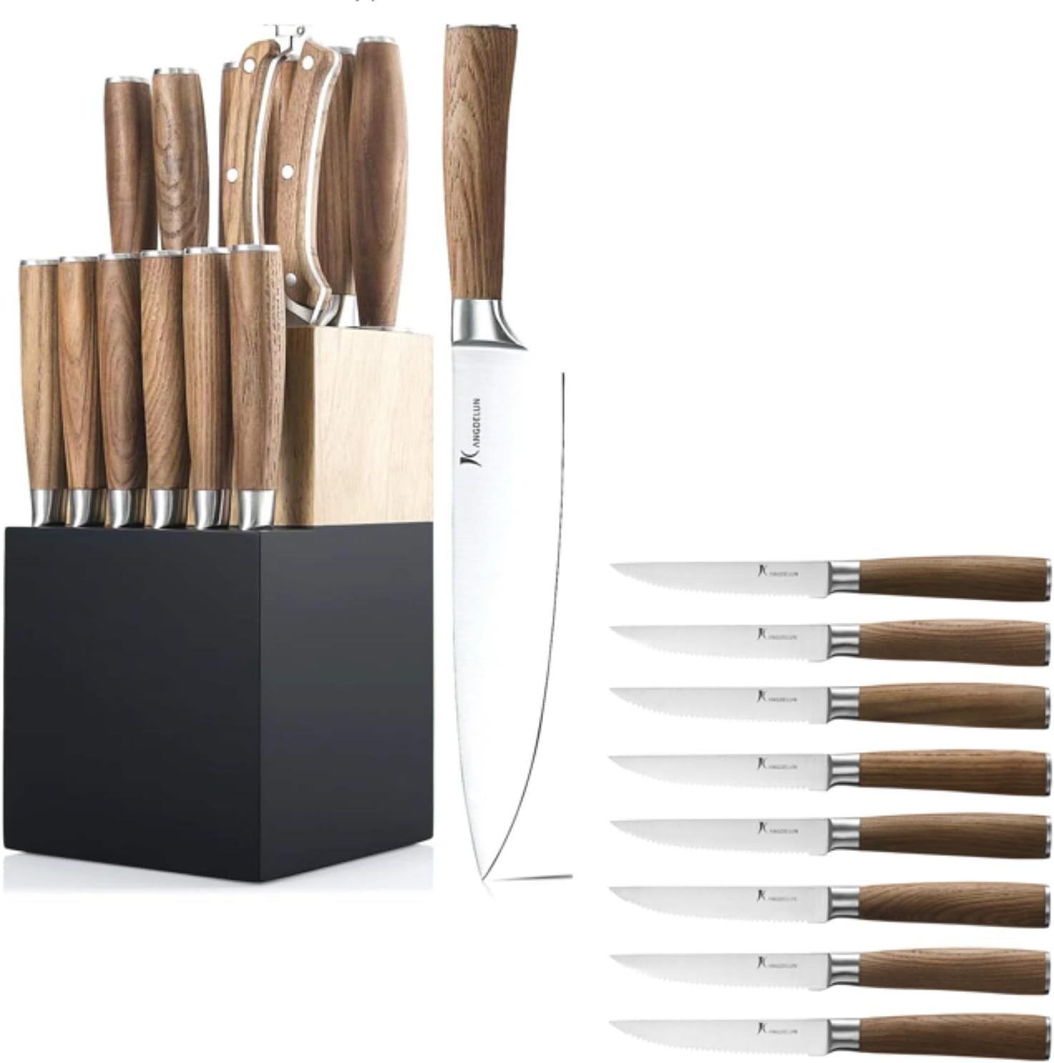 Набор блоков ножей Natura Series из 15 предметов и набор из 8 ножей для стейка, сверхострая высокоуглеродистая нержавеющая сталь, деревянная ручка kangdelun
Набор блоков ножей Natura Series из 15 предметов и набор из 8 ножей для стейка, сверхострая высокоуглеродистая нержавеющая сталь, деревянная ручка kangdelun