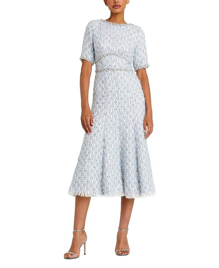 Mac Duggal Женское платье миди из букле с короткими рукавами и отделкой бисером, синий
Mac Duggal Женское платье миди из букле с короткими рукавами и отделкой бисером, синий