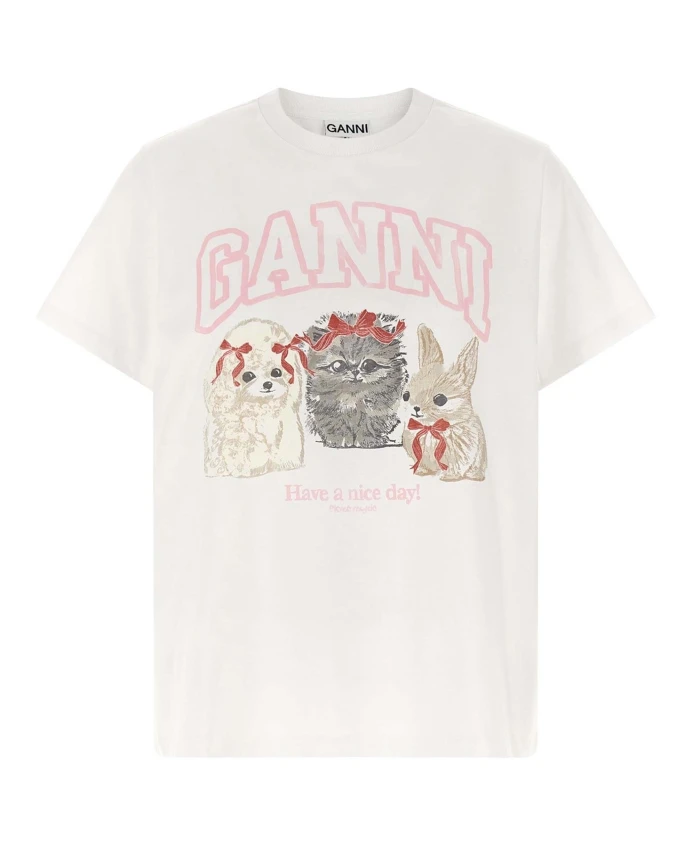 Футболка с животным принтом Ganni, белый
Футболка с животным принтом Ganni, белый