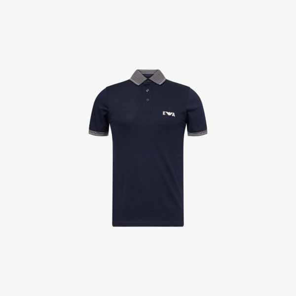 Поло Emporio Armani из хлопкового пике с полосатой отделкой и вышитым логотипом, темно-синий
Поло Emporio Armani из хлопкового пике с полосатой отделкой и вышитым логотипом, темно-синий