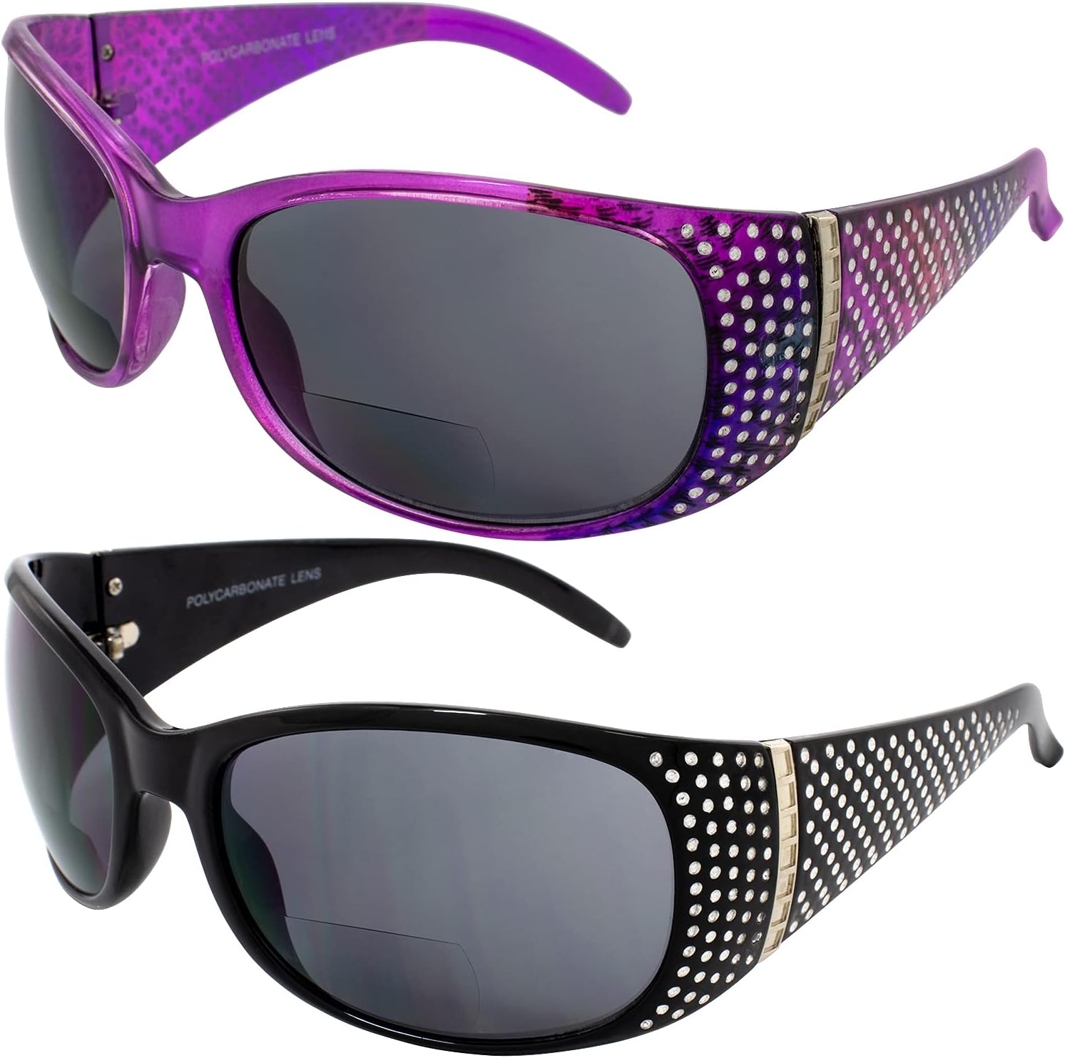 Комплект из 2 женских модных мотоциклетных солнцезащитных очков Global Vision Galaxy с бифокальными линзами, хромированными стразами, черной и лавандовой оправой, линзами 2.0 Mag Smoke, Smoke
Комплект из 2 женских модных мотоциклетных солнцезащитных очков Global Vision Galaxy с бифокальными линзами, хромированными стразами, черной и лавандовой оправой, линзами 2.0 Mag Smoke, Smoke