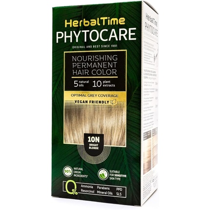 Стойкая краска для волос Phytocare, цвет яркий блонд 10N Herbal Time
Стойкая краска для волос Phytocare, цвет яркий блонд 10N Herbal Time