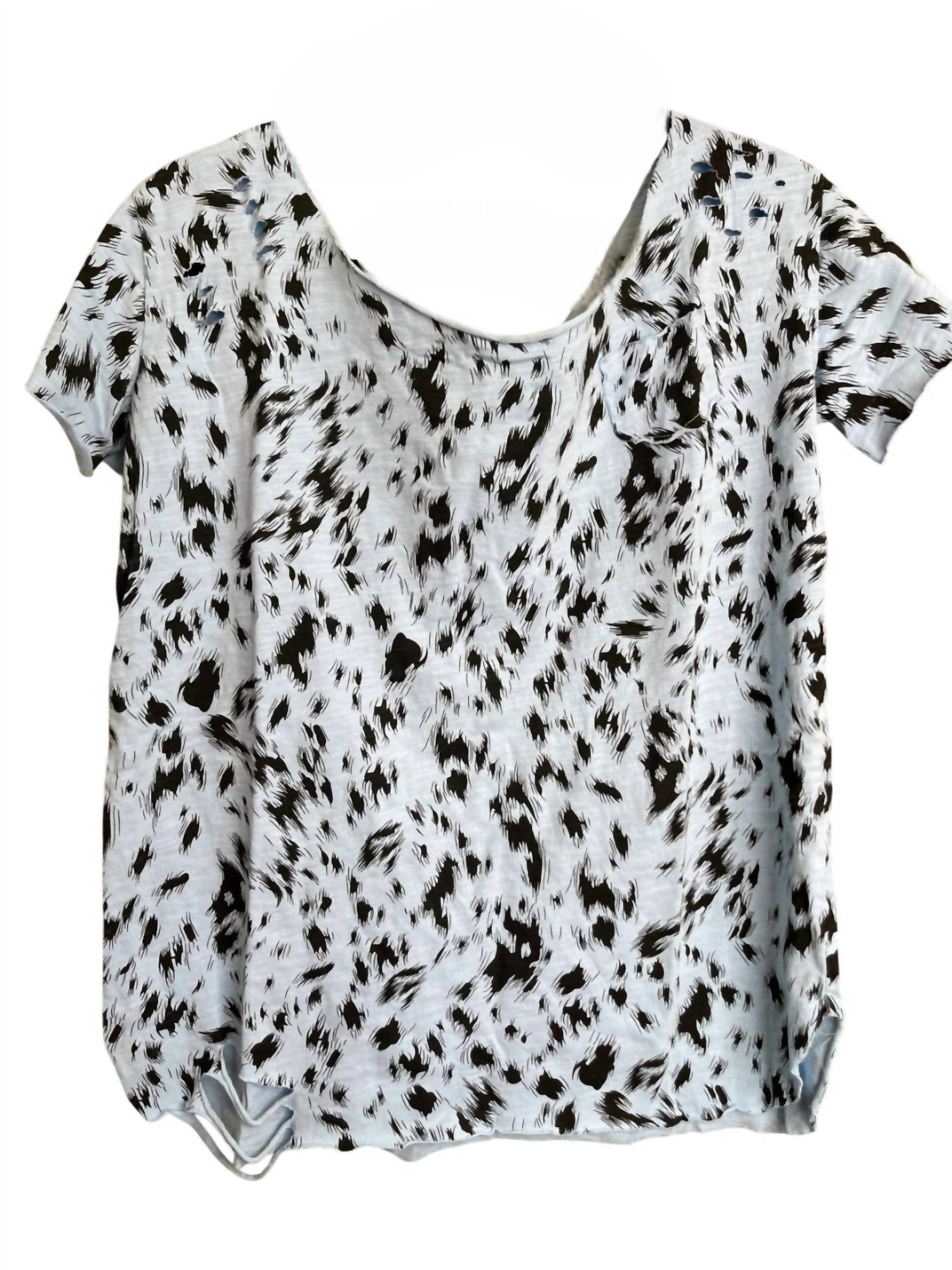 Женская футболка с анималистичным принтом и рваными карманами небесно-голубого цвета A Rare Bird
Женская футболка с анималистичным принтом и рваными карманами небесно-голубого цвета A Rare Bird