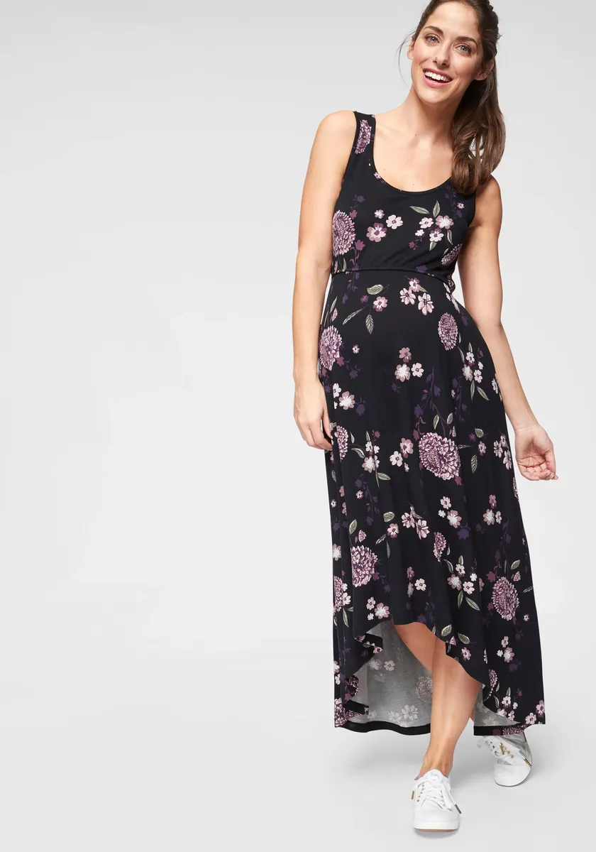 Платье для беременных на девять месяцев "для беременности и кормления" струящегося кроя и с цветочным узором Neun Monate, цвет Schwarz-Gemustert