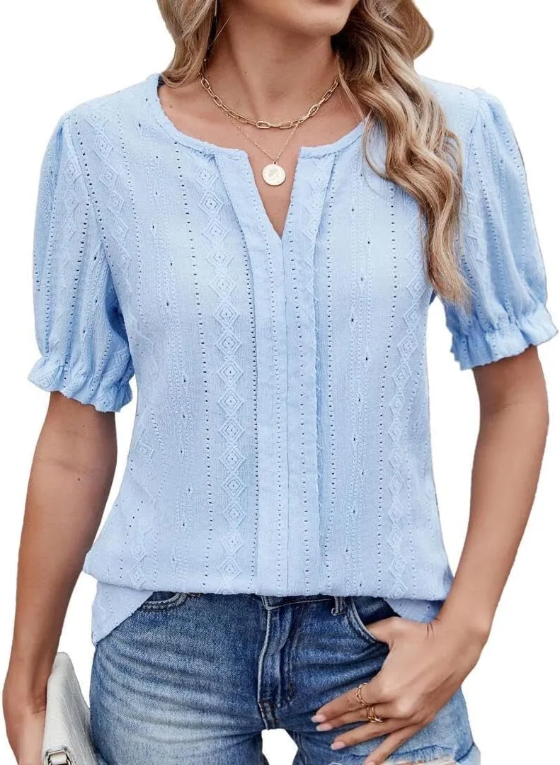 FMCHICO Женская летняя блузка V-образный вырез короткий рукав с кружевной отделкой
FMCHICO Женская летняя блузка V-образный вырез короткий рукав с кружевной отделкой