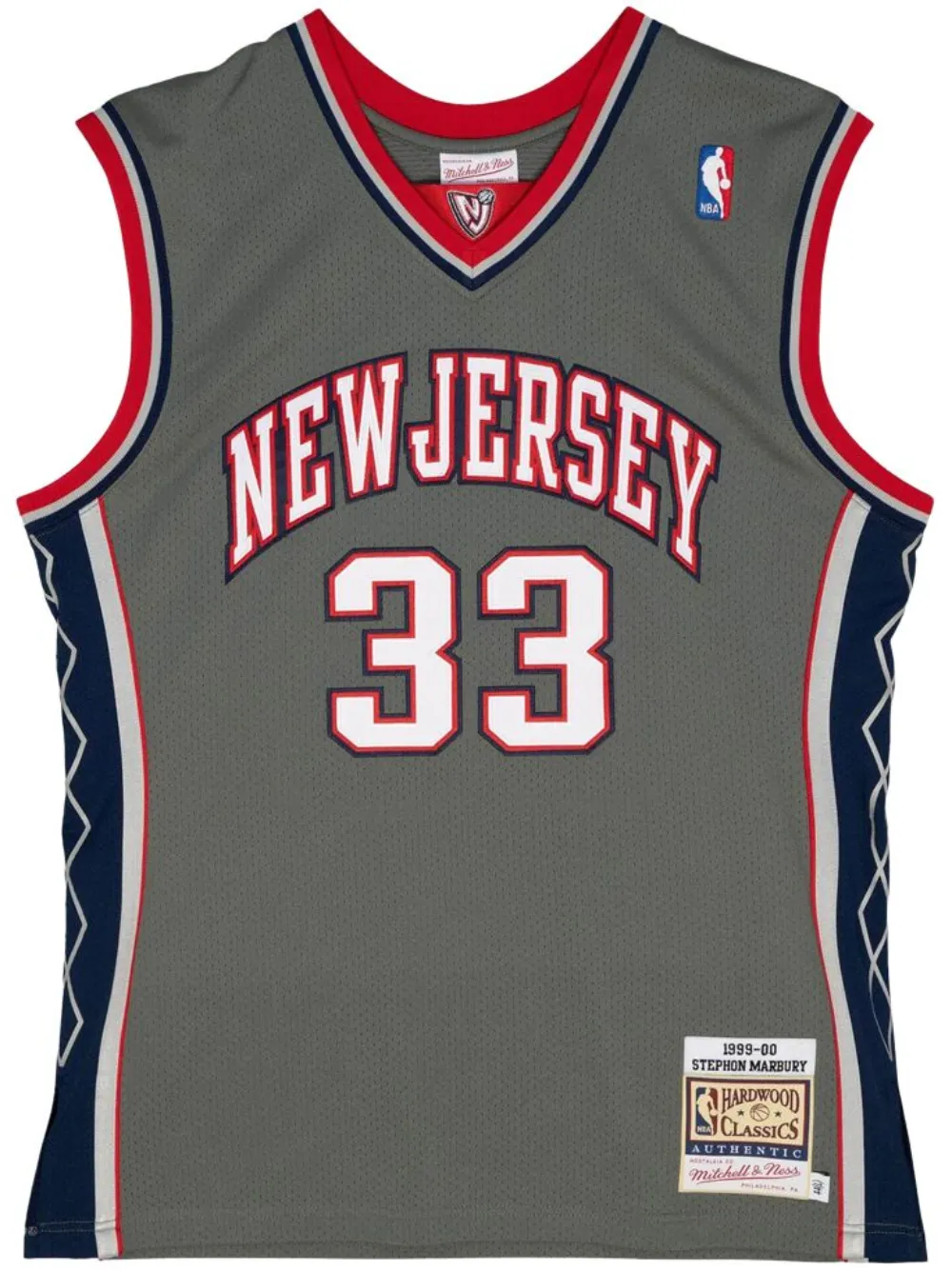 Топ NBA New Jersey Nets 1999 Stephon Marbury Mitchell & Ness, серый 
Топ NBA New Jersey Nets 1999 Stephon Marbury Mitchell & Ness, серый