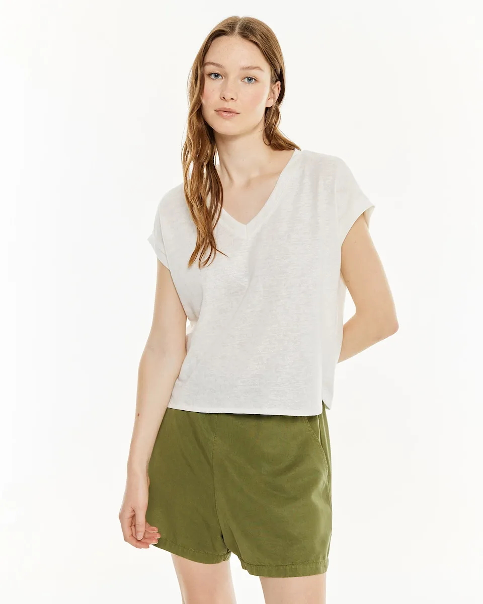 Женская футболка с V-образным вырезом и фольгированным принтом System Action, белый
Женская футболка с V-образным вырезом и фольгированным принтом System Action, белый