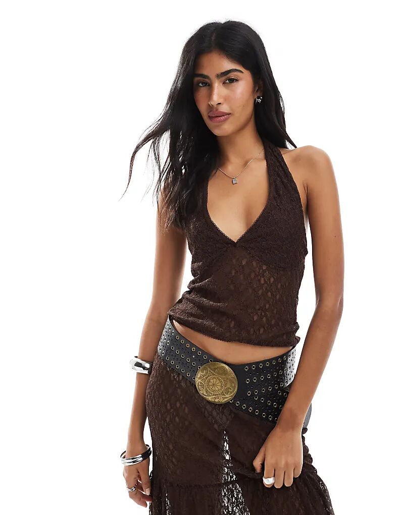 Кружевной топ-халтер Miss Selfridge шоколадного цвета
Кружевной топ-халтер Miss Selfridge шоколадного цвета
