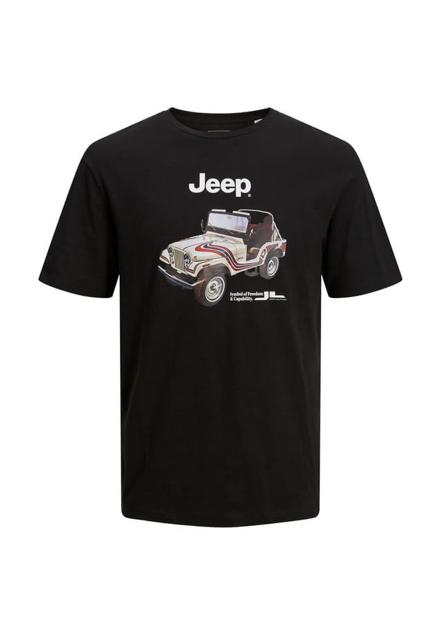 Рубашка простая с короткими рукавами футболка jorjeep с рисунком из нержавеющей стали с круглым вырезом и принтом стандартный крой Jack & Jones, черный 
Рубашка простая с короткими рукавами футболка jorjeep с рисунком из нержавеющей стали с круглым вырезом и принтом стандартный крой Jack & Jones, черный