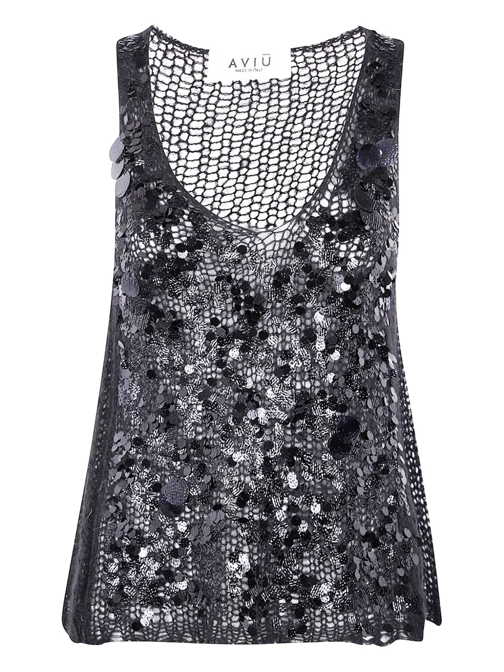 Топ рыхлой вязки с пайетками Aviù, черный
Топ рыхлой вязки с пайетками Aviù, черный