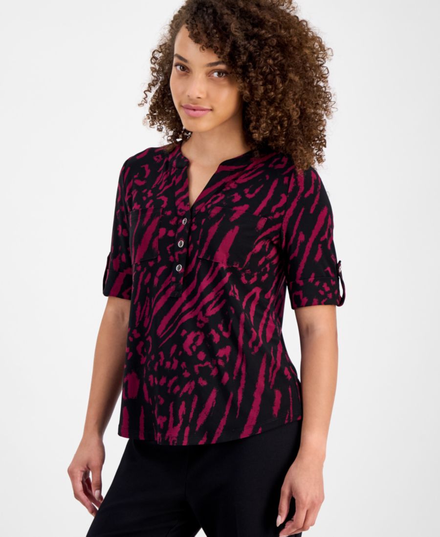 Укороченная блузка с принтом, закатанными рукавами и застежкой на пуговицы спереди AK Anne Klein, Anne Black/Chianti
Укороченная блузка с принтом, закатанными рукавами и застежкой на пуговицы спереди AK Anne Klein, Anne Black/Chianti