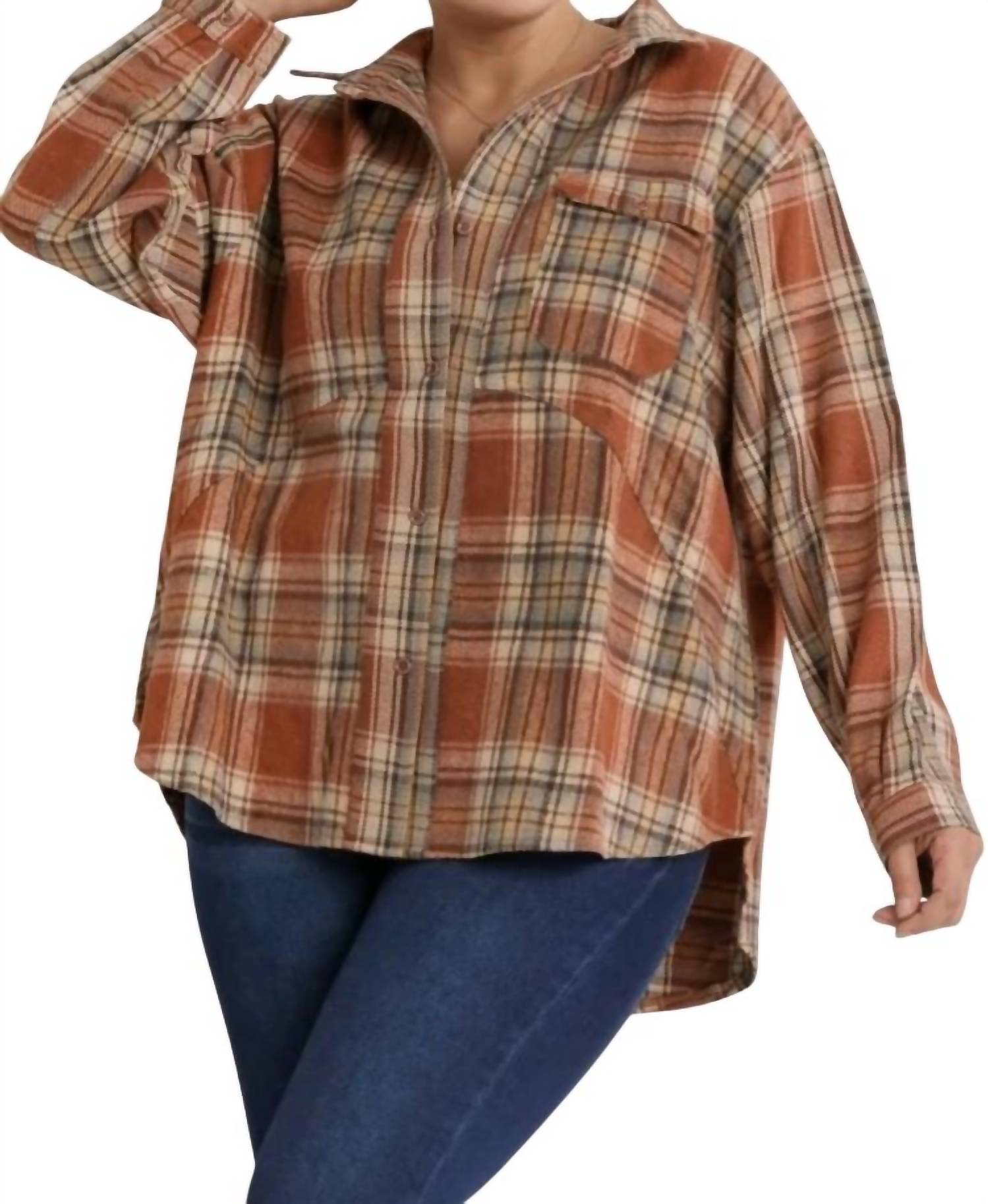 Клетчатая коричневая рубашка-овершерт Plaid Button Down Overshirt In Brown Mix Umgee
Клетчатая коричневая рубашка-овершерт Plaid Button Down Overshirt In Brown Mix Umgee