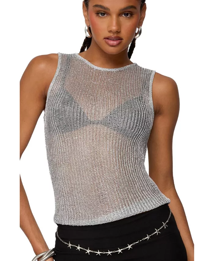 Женский блестящий прозрачный трикотажный топ Amalya Edikted, серебряный
Женский блестящий прозрачный трикотажный топ Amalya Edikted, серебряный