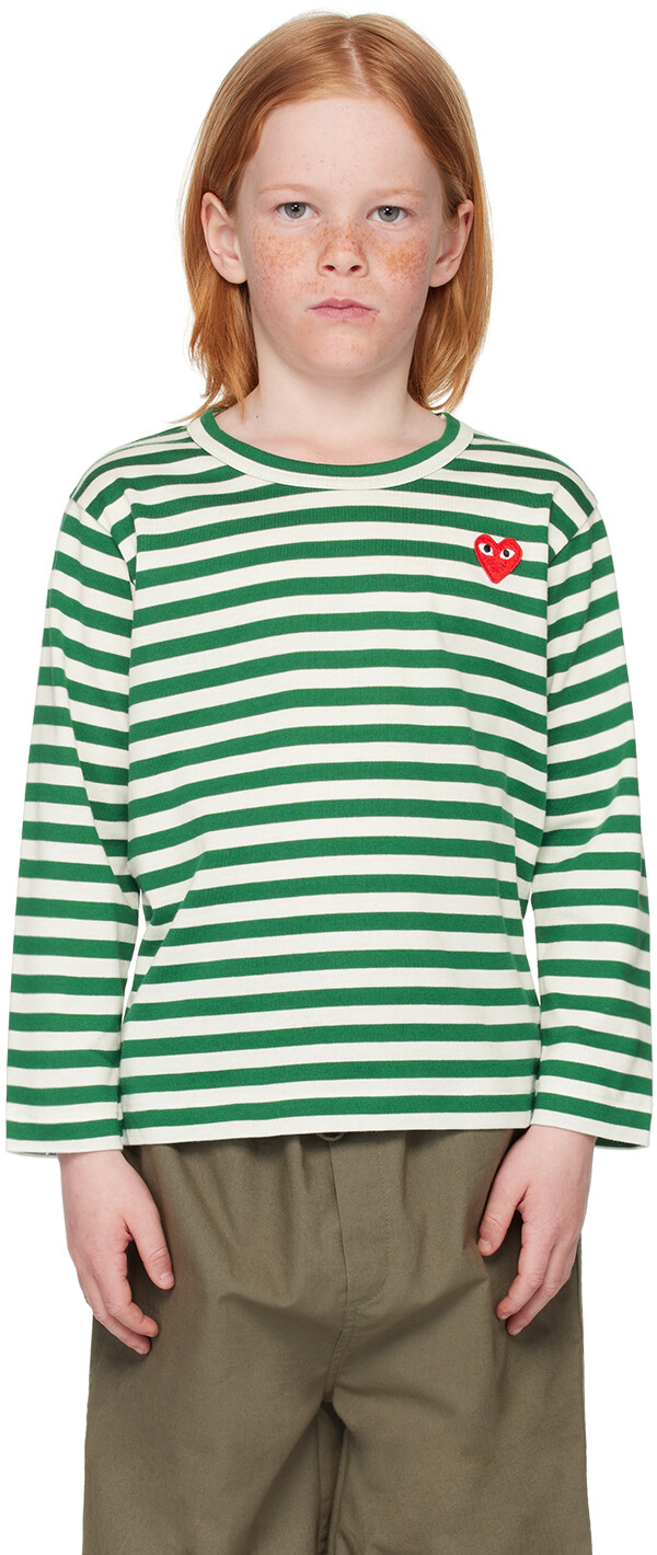 Футболка с длинным рукавом в полоску для детей и белых детей COMME des GARcONS PLAY, Green
Футболка с длинным рукавом в полоску для детей и белых детей COMME des GARcONS PLAY, Green
