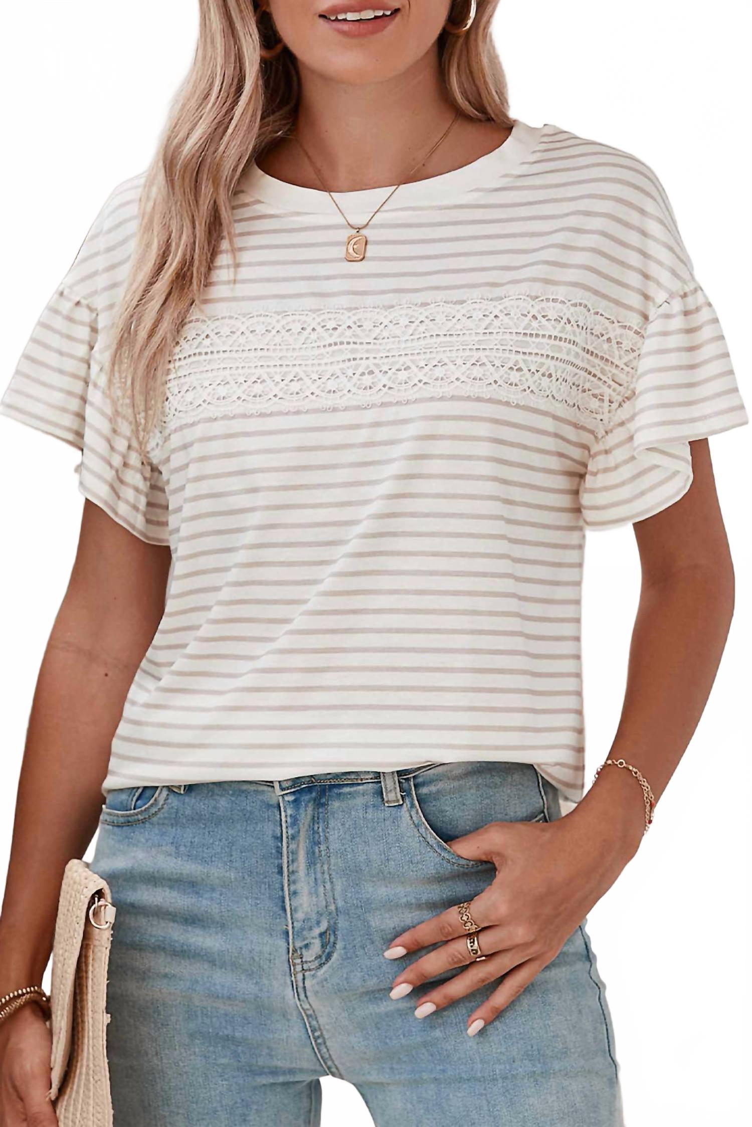 Полосатый кружевной топ с оборками на рукавах, цвет абрикосовый Shewin, оранжевый
Полосатый кружевной топ с оборками на рукавах, цвет абрикосовый Shewin, оранжевый